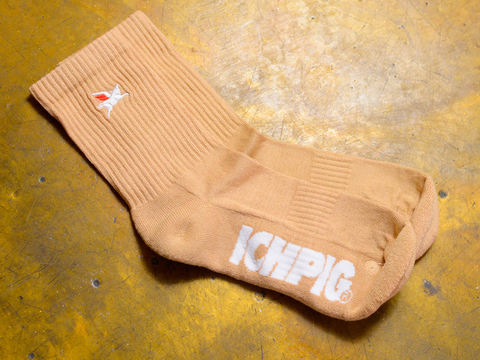 Pigasus Embroidery Socks - Camel