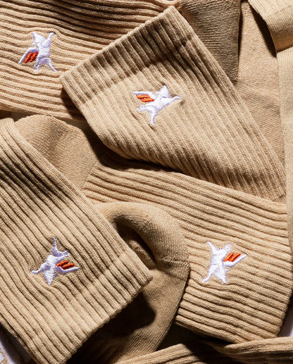 Pigasus Embroidery Socks - Camel
