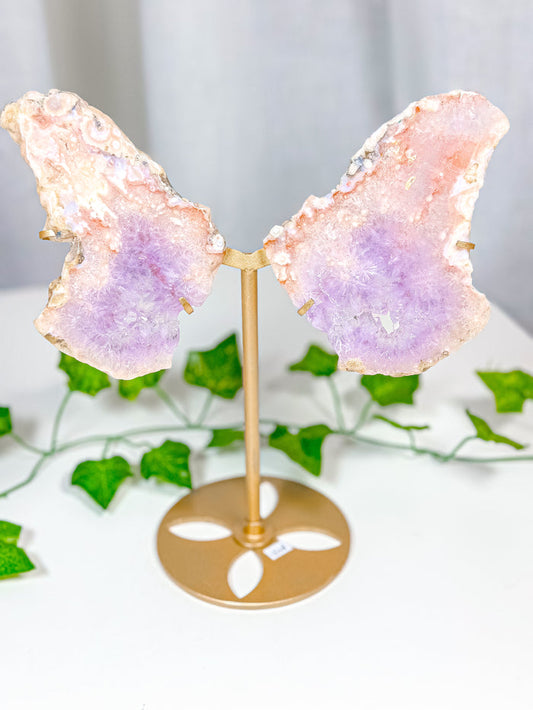 Pink Amethyst Butterfly Wings on Stand (132B)