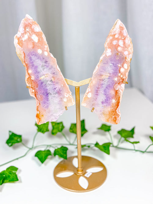 Pink Amethyst Butterfly Wings on Stand (202)