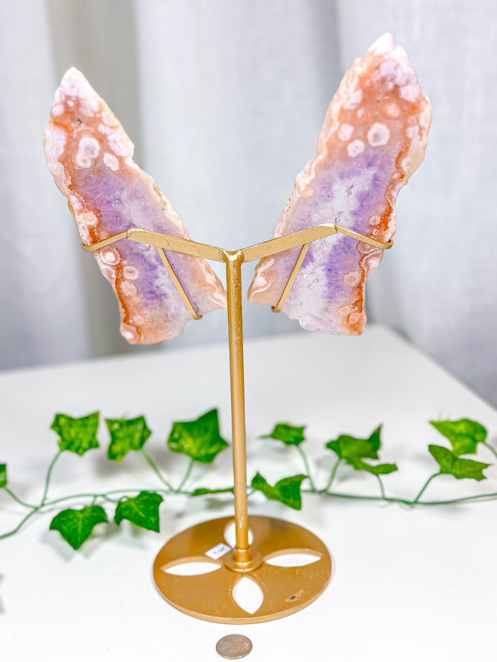 Pink Amethyst Butterfly Wings on Stand (202)