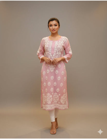 Pink Chikankari Straight Kurta