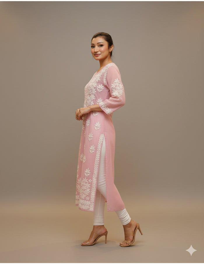 Pink Chikankari Straight Kurta