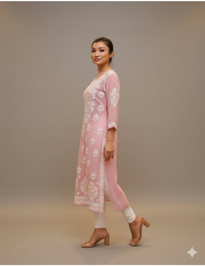 Pink Chikankari Straight Kurta