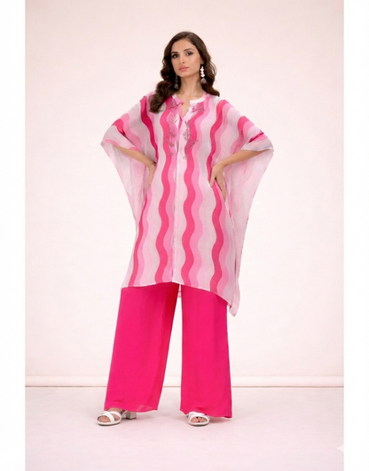 Pink printed kaftan co-ord set with breezy fit for summer and festive wear