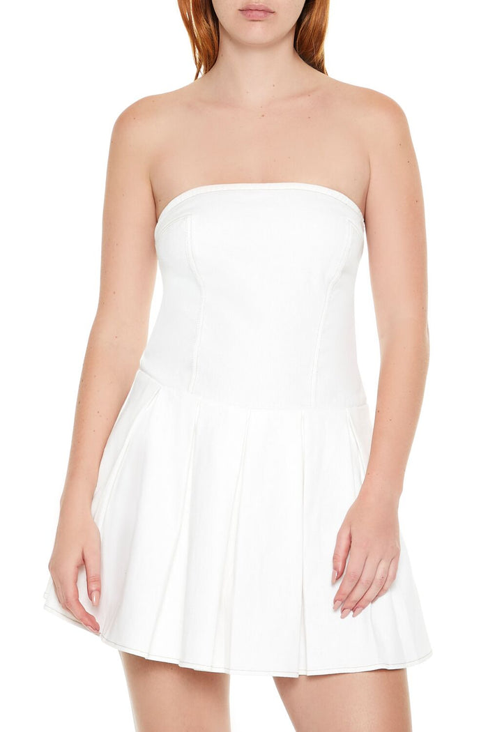 Pleated Strapless Bow Mini Dress