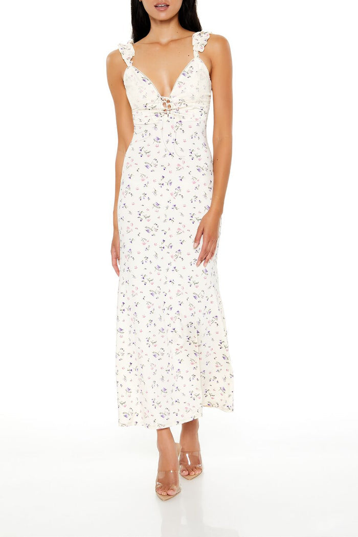 Plunging Ditsy Floral Maxi Dress