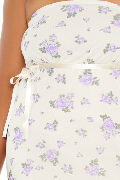 Plus Size Floral Bow Tube Mini Dress