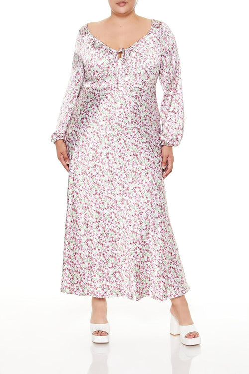 Plus Size Satin Floral Maxi Dress