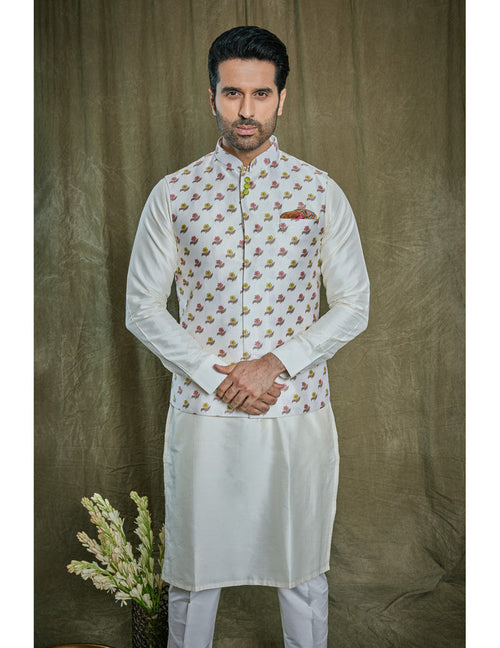 Printed Chanderi Silk Kurta Set
