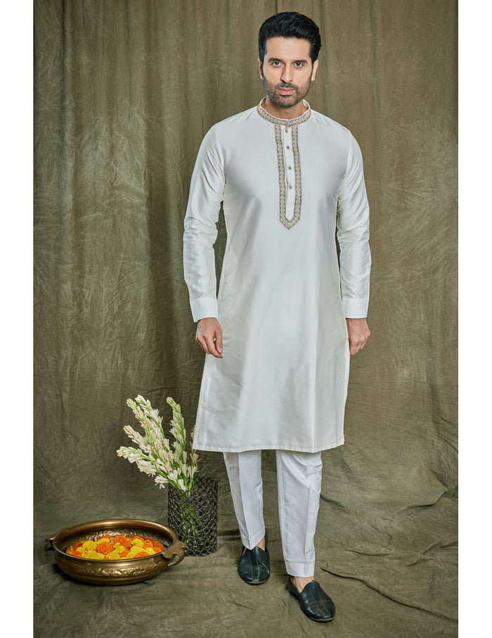 Printed Chanderi Silk Kurta Set