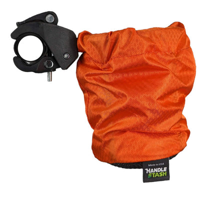orange bike cup holder, extended, by HandleStash