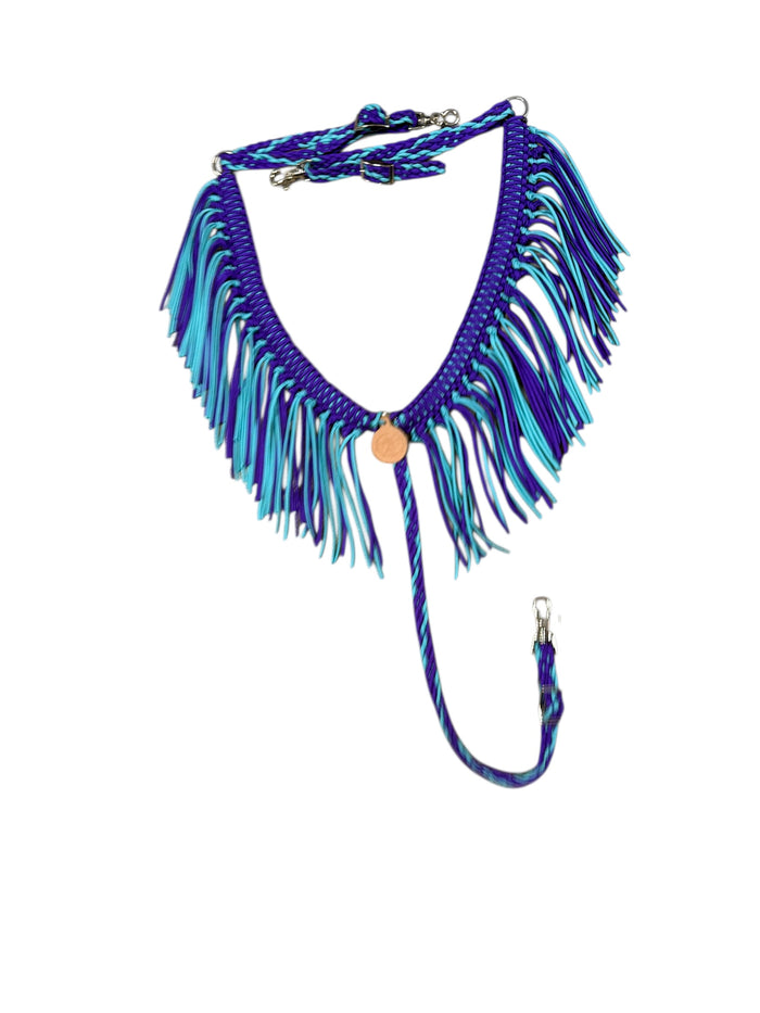 Purple and turquoise fringe breast collar