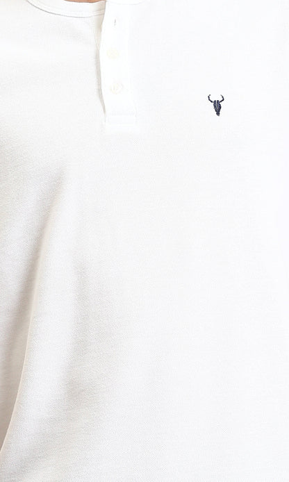 R204668 - Solid Mandarin Collar Polo Shirt - White