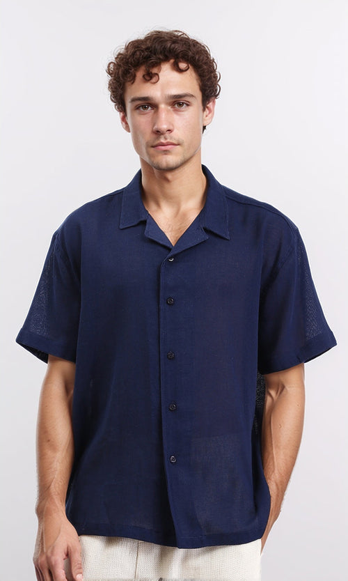 Lightweight Solid Short Sleeves Shirt - Navy Blue