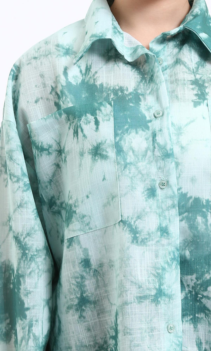 R204839 - Long Sleeves Tie Dye Relaxed Shirt - Jade Green