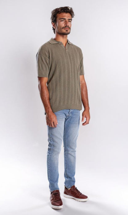 r205800-TEXTURED POLO SHIRT - OLIVE GREEN