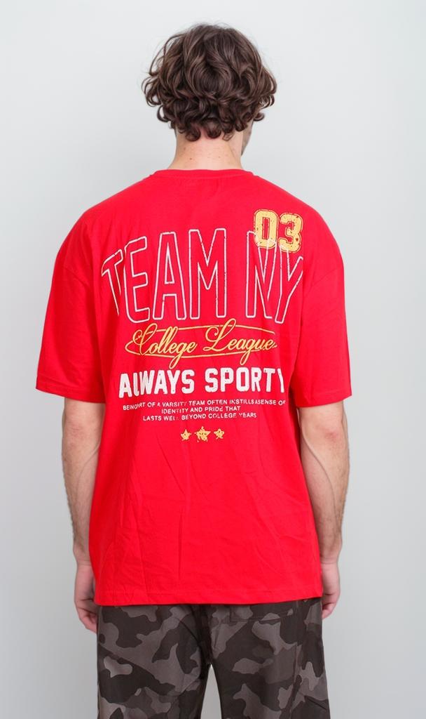 R205816 - Graphic Printed Oversized T-Shirt - Red
