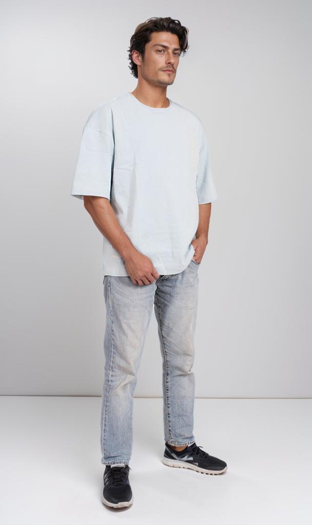R205838 - Minimalist Typography T-Shirt – Light Blue