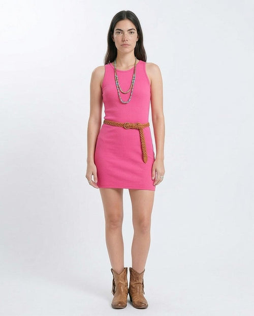 Ribbed Sleeveless Bodycon Short Dress - Hot Pink
