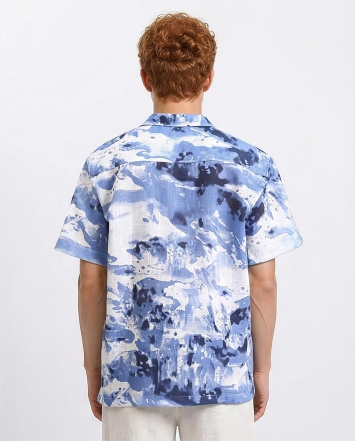 Ravin Abstract Watercolor Resort Shirt in Blue & White - R204704