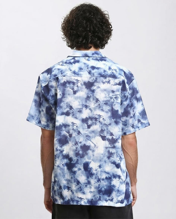 Ravin Blue Cloud-Wash Short Sleeve Resort Shirt- Navy Blue & Light Blue - R204710