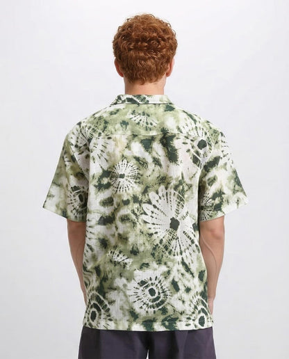 Ravin Olive Sunburst Tie-Dye Camp Collar Shirt - Olive & Dark Green - R204711