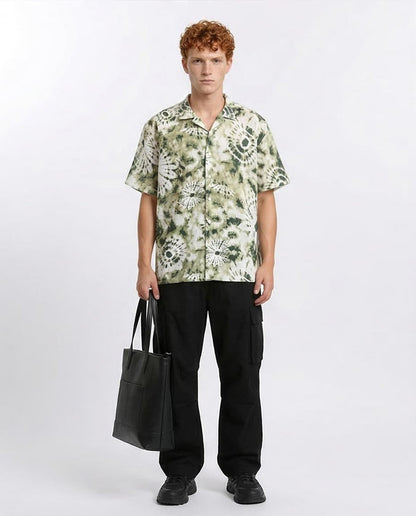 Ravin Olive Sunburst Tie-Dye Camp Collar Shirt - Olive & Dark Green - R204711