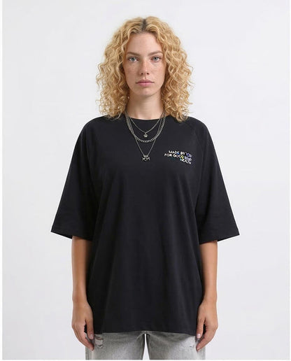 Oversized Raglan "future Just Made" Graphic T-Shirt - Black