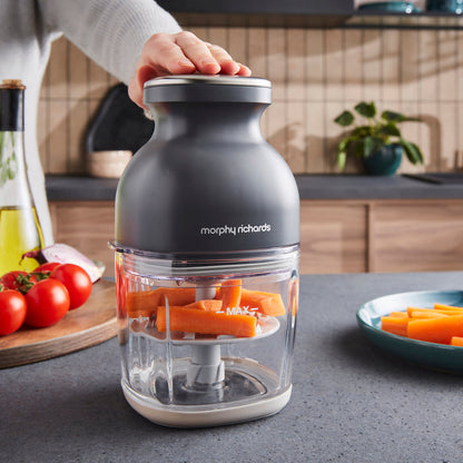 Morphy Richards chopper with carrots on a kitchen counter