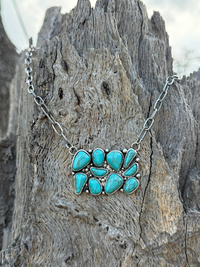 Rectangle Turquoise Mosaic Chain Necklace