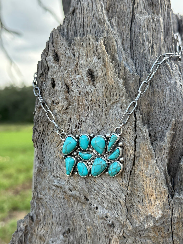 Rectangle Turquoise Mosaic Chain Necklace