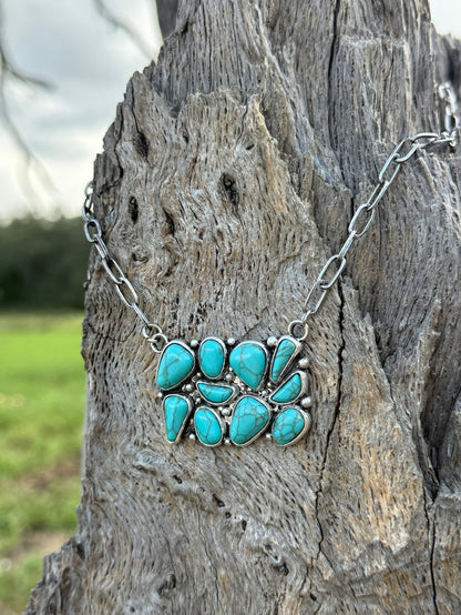 Rectangle Turquoise Mosaic Chain Necklace