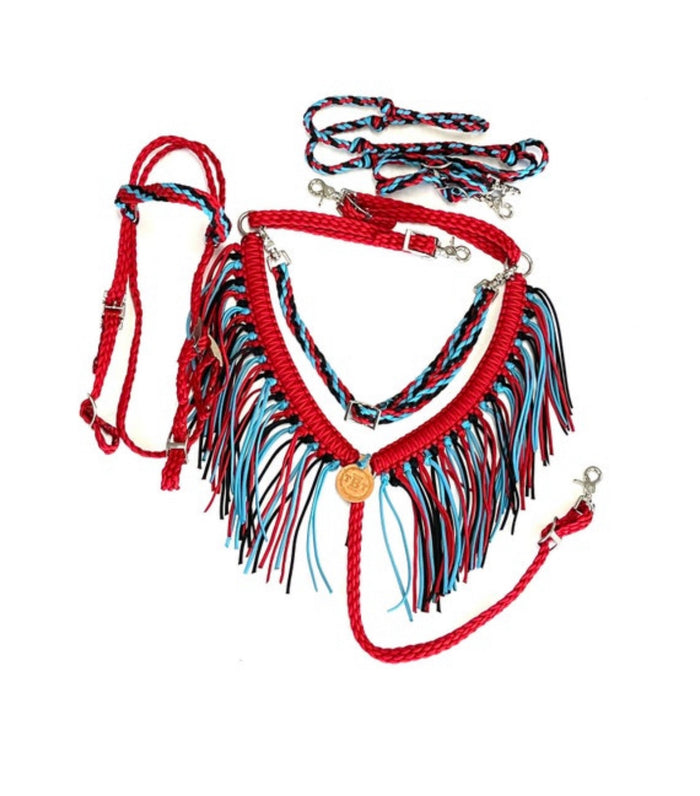 Red and turquoise Tack set - Tiffanys Braided Tack LLC