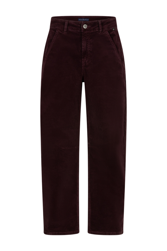 Red Button SRB5021 Caitlina 19w Fine Cord Trousers L30 Burgundy front view Shop Red Button at Dotique