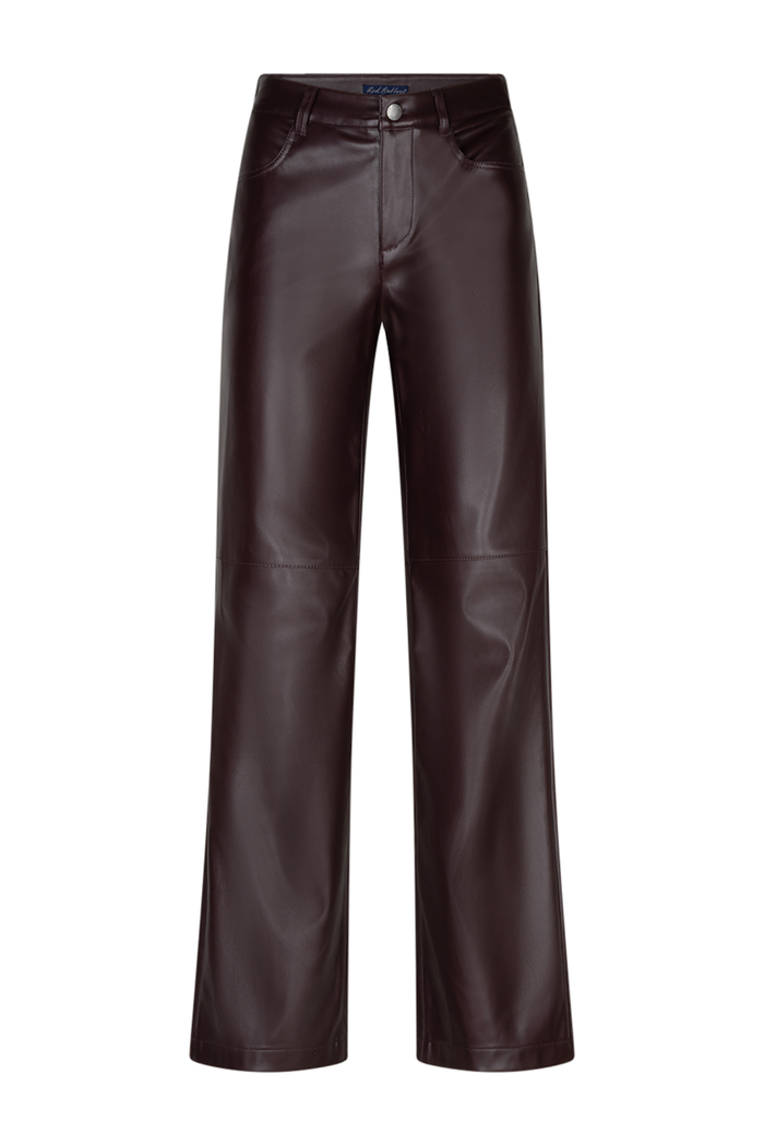 Red Button SRB5077A Colette Faux Leather Trousers L31 Burgundy front view Shop Red Button at Dotique