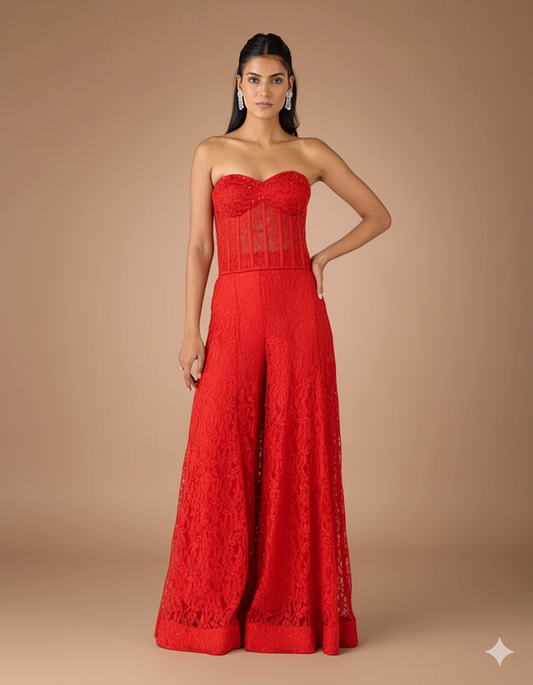 Red Chantilly Net Sharara Set