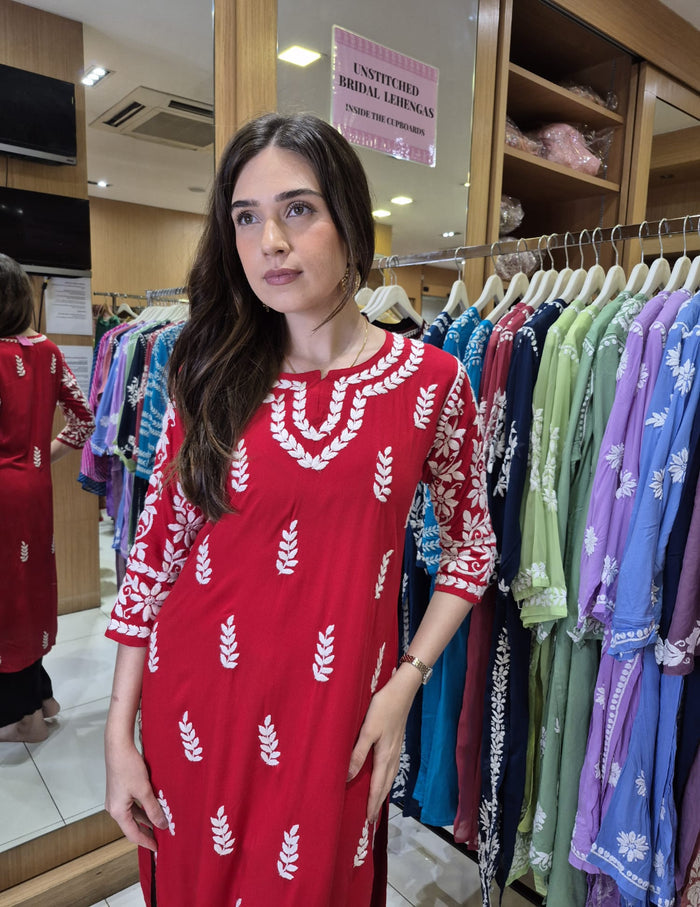 Red long kurti shop new arrivals