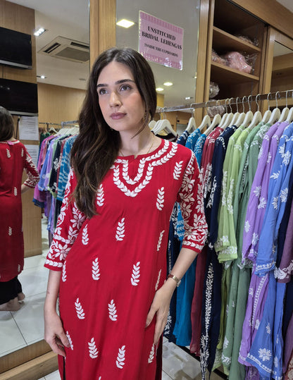 Red long kurti shop new arrivals