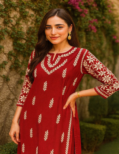 Red chikankari kurti Singapore