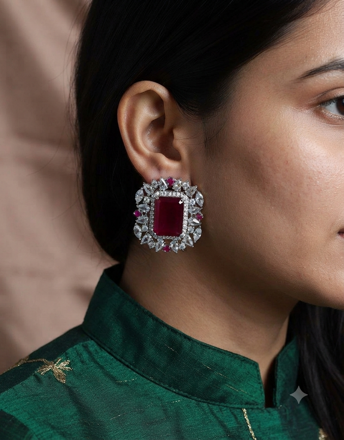 Red Faux Diamond Earrings