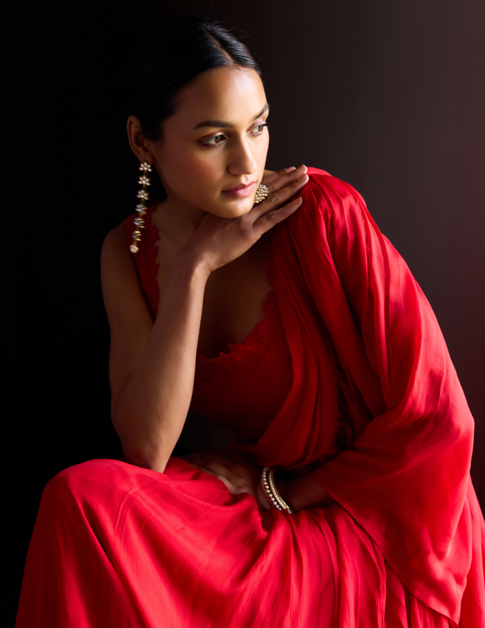 Red Pre-Draped Saree