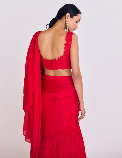 Red Pre-Draped Saree