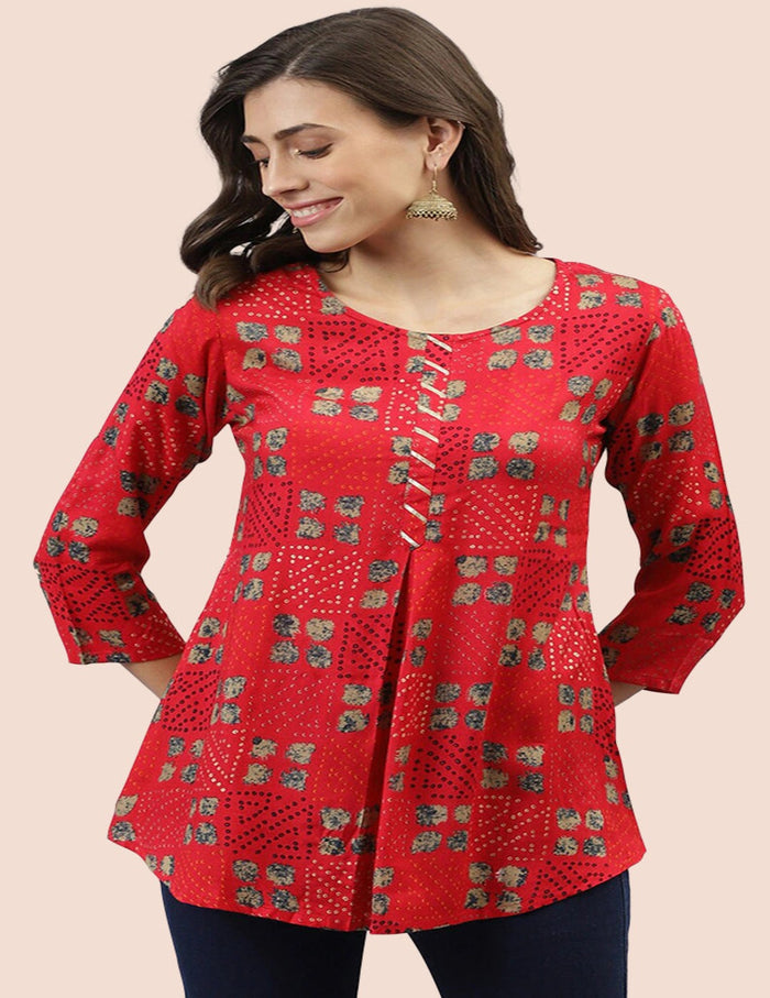Red Printed Short Kurti fashion