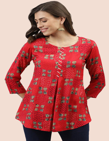 Red Printed Short Kurti fashion