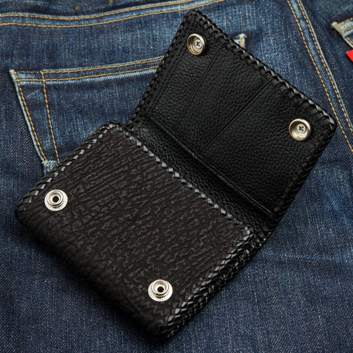 Biker chain wallet interior showing 9 credit card slots and bill compartment organization