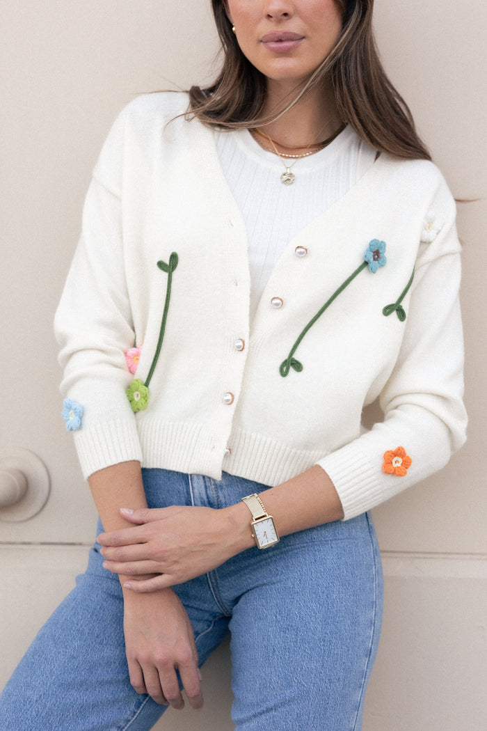 Petal and Pup USA KNITWEAR Reign Flower Cardigan - Cream