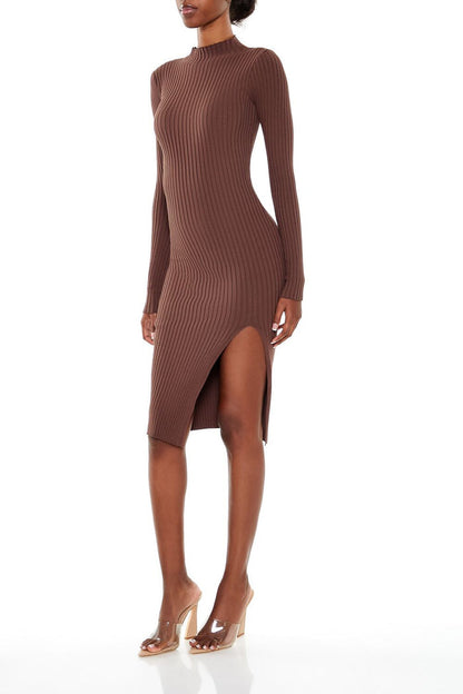 Ribbed Knit Midi Sweater Dress
