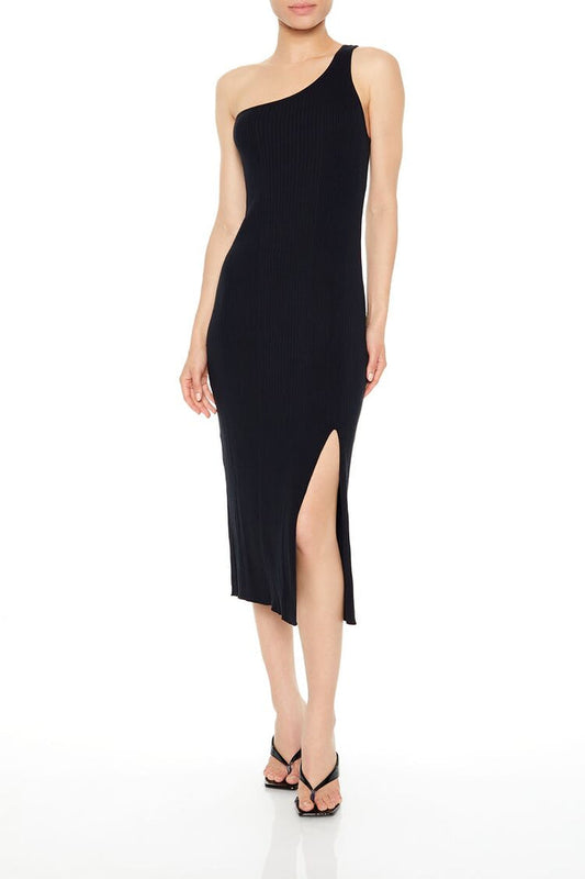 Ribbed One-Shoulder Midi Dress