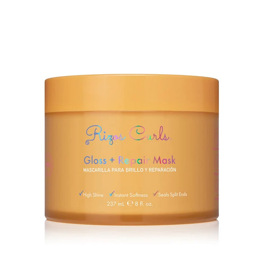 Jar of Rizos Curls Gloss + Repair Mask on a white background